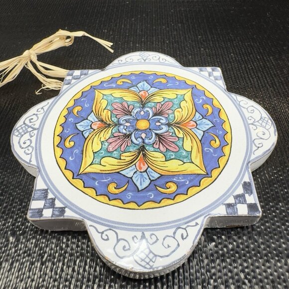 Vintage Hand Made Italian Pottery Tile Wall Hanging Trivet Thick Decorative Tile - Picture 1 of 13